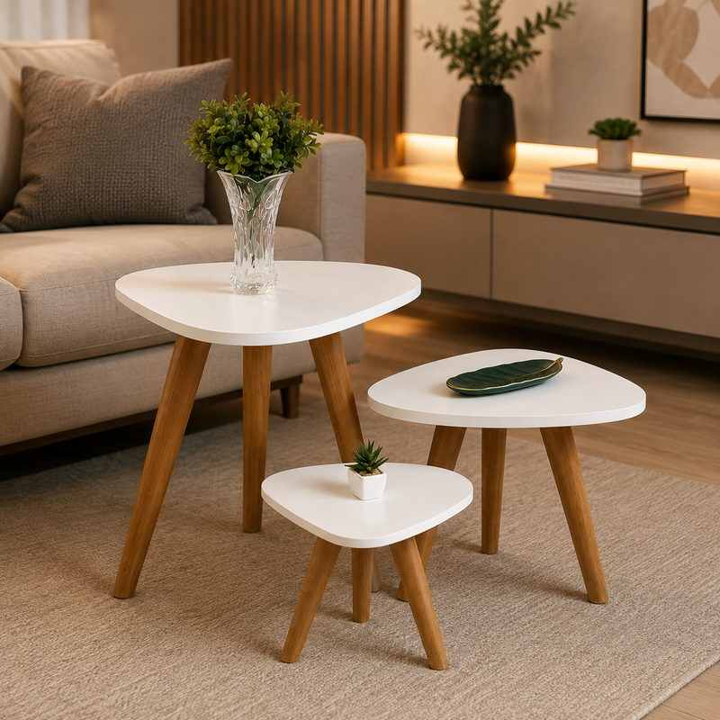 Trio Verona™ | Kit 3 Mesas Laterais com Design Orgânico