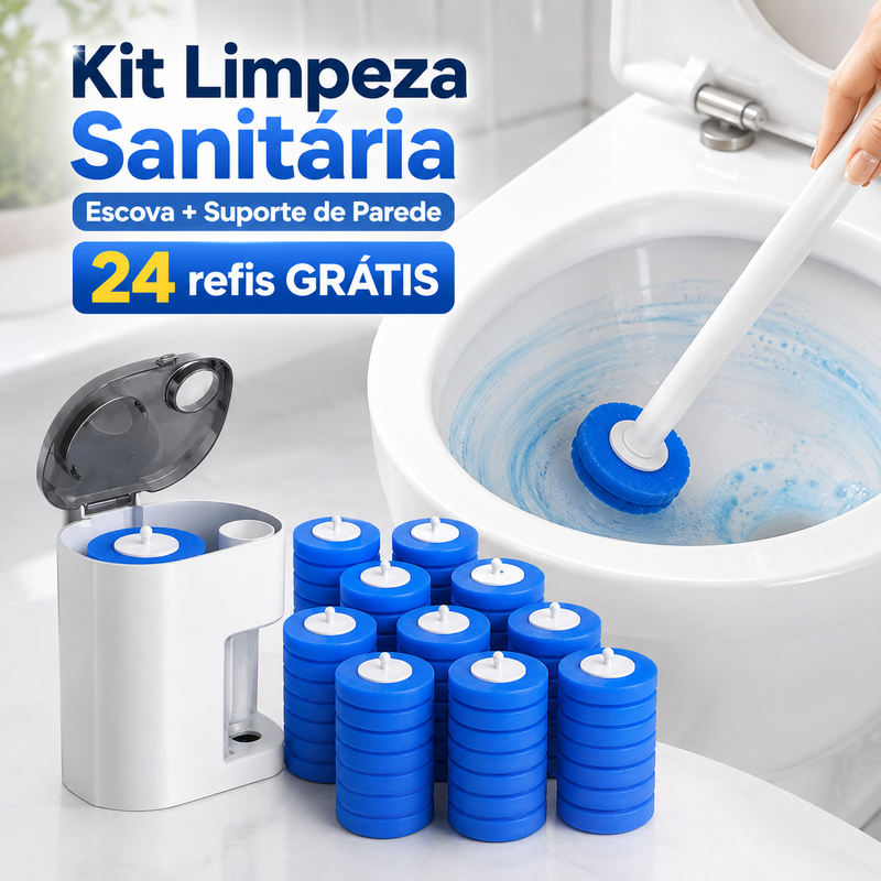Kit Limpeza Sanitária - Escova + Suporte de Parede (24 Refis GRÁTIS)
