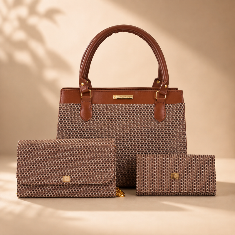 Conjunto Valentina™ |  Bolsa Tote Estruturada + Clutch + Carteira