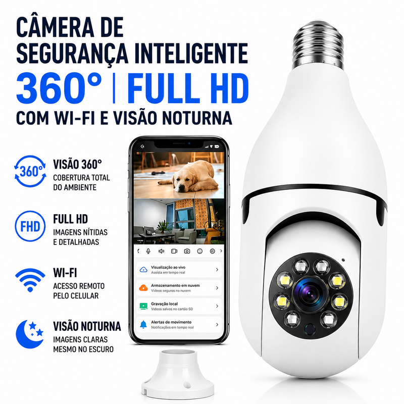 Câmera de Segurança Inteligente 360º | Full HD com Wi-Fi e Visão Noturna