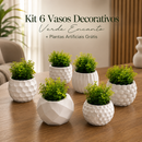 Kit 6 Vasos Decorativos Verde Encanto + Plantas Artificiais Grátis