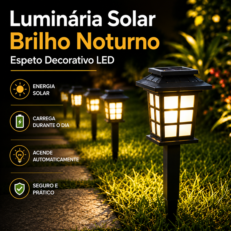 Kit Luminária Solar Brilho Noturno - Espeto Decorativo LED