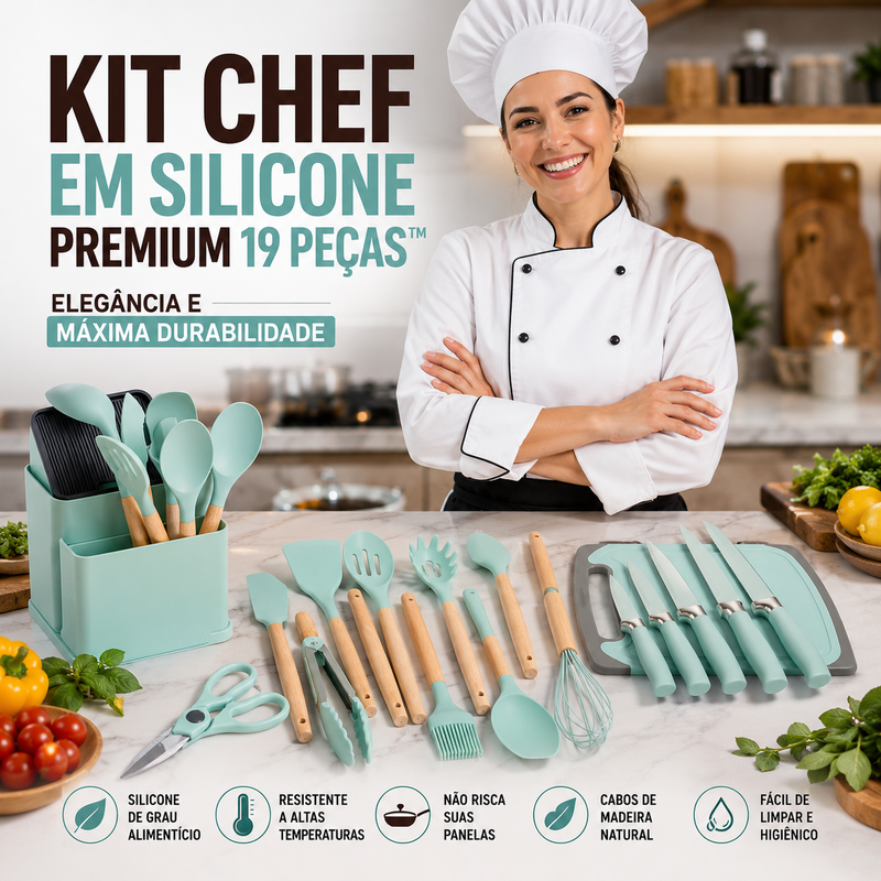 Kit Chef em Silicone Premium 19 Peças™ | Elegância e Máxima Durabilidade