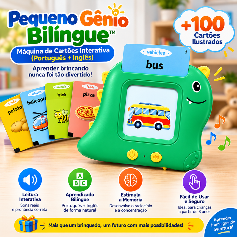 Pequeno Gênio Bilíngue™ - Máquina de Cartões Interativa (Português + Inglês)