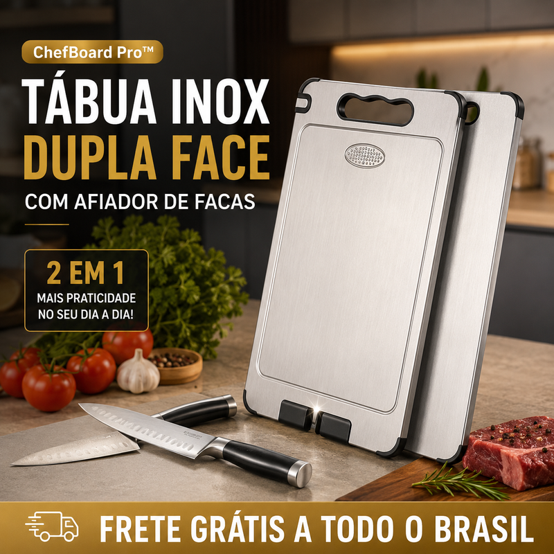 Tábua Inox Dupla Face com Afiador de Facas