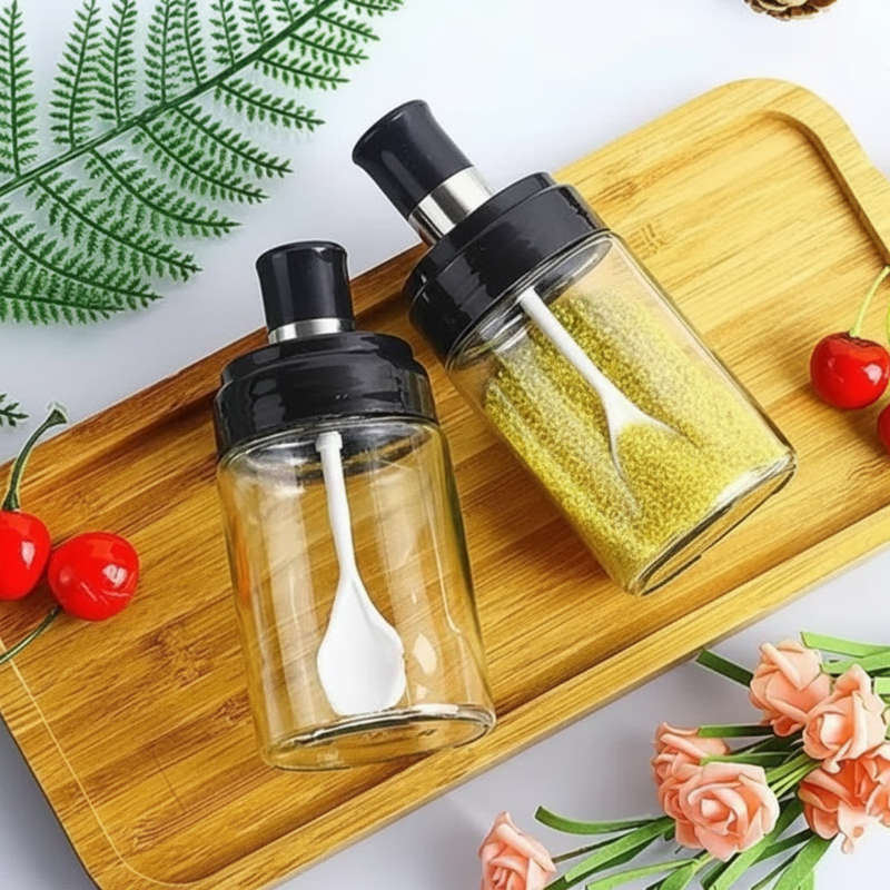 Kit de Porta Condimentos de Vidro Premium com Tampa Hermética e Colher