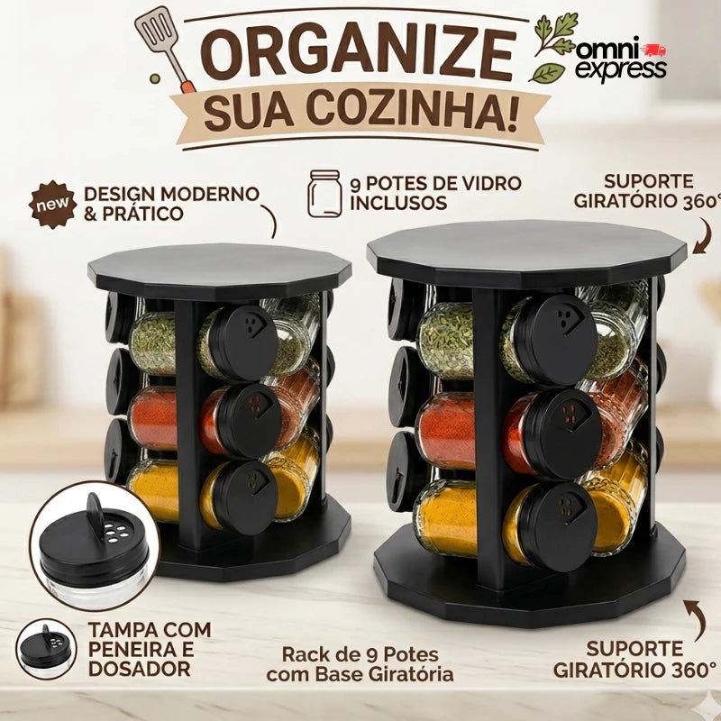 Porta Temperos Giratório 360° - LEVE 9 POTES DE VIDRO DE BRINDE