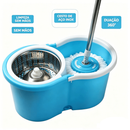 Kit Mop Giratório com Inox Balde Azul | Limpeza e Espremedor Automático com Refil Incluso